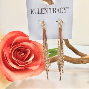 Ellen Tracy Gold & Rhinestone Strand Earrings